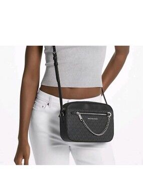 Michael Kors Jet Set Large Logo Crossbody Bag (Black) NWT